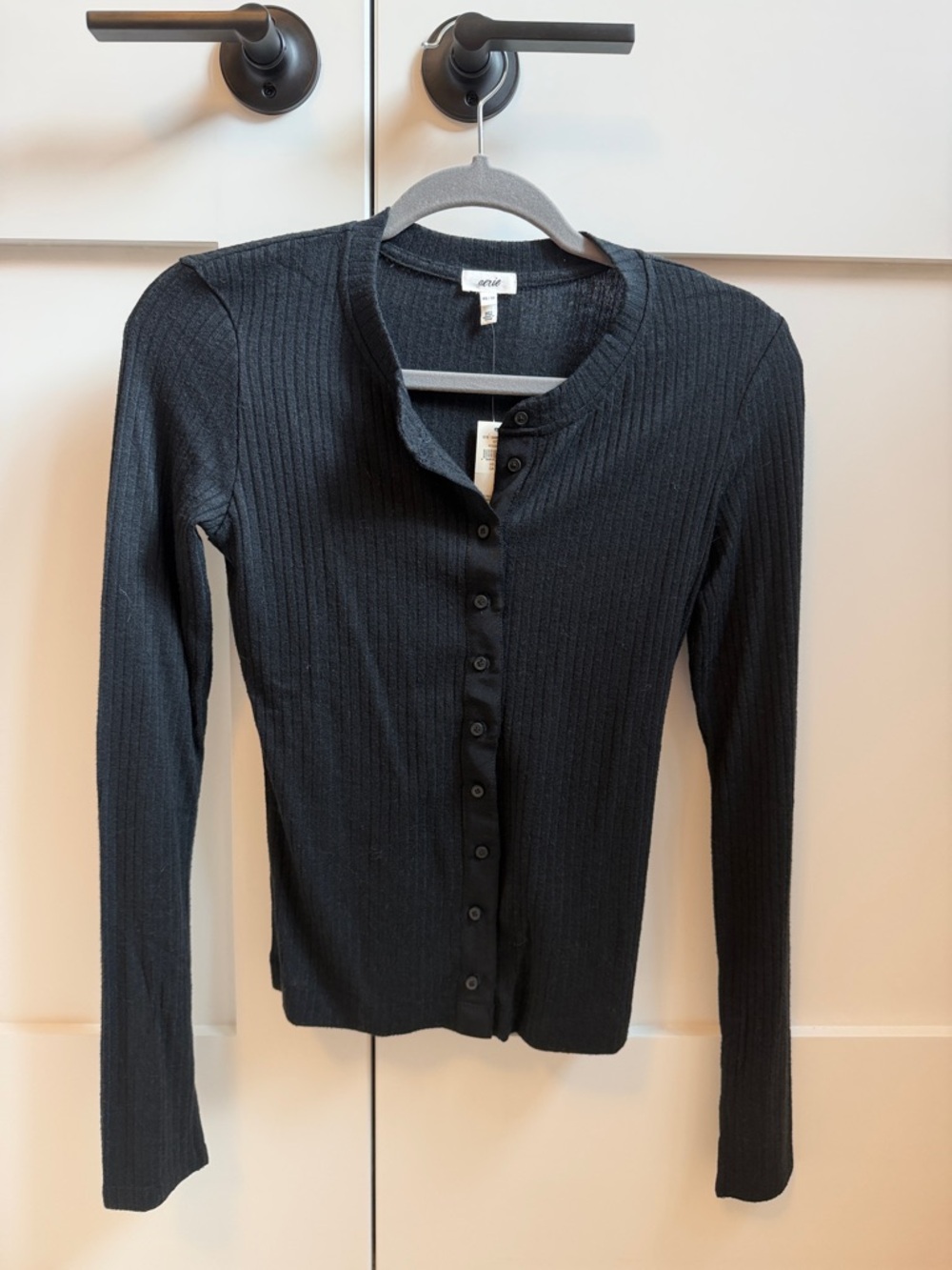 aerie Black Ribbed Button-Down Long Sleeve Top